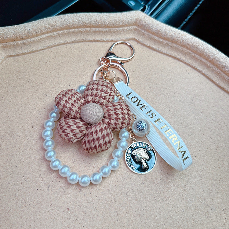 Wholesale Cartoon Milk Coffee Pearl Cloth Flower Keychains